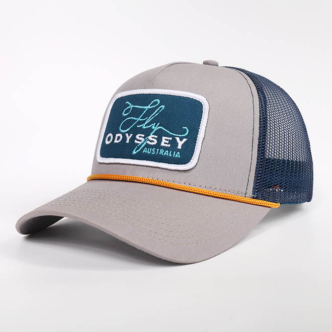 Custom 5 Panel Cotton Embroidery Patch Logo Applique Rope Mesh Cap Trucker Hat