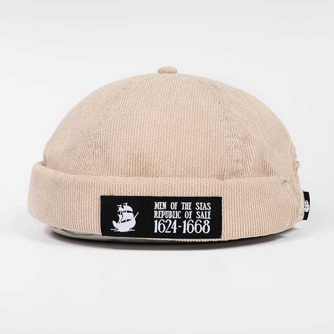 Custom 6 Panel Corduroy Woven Label Patch Logo Leather Back Strap Docker Hat Brimless Cap