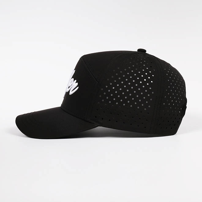 Custom 7 Panel Polyester Laser Cut Hole 3D Embroidery Logo Baseball Hat Cap