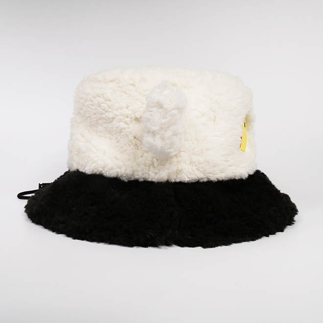 Custom Women Faux Fur Embroidery Logo Wide Brim Rope Winter Bucket Hat