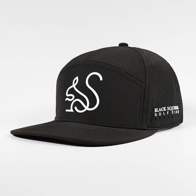 Custom 7 Panel Polyester TPU Patch Logo Laser Cut Hole Flat Brim Hat Snapback Cap