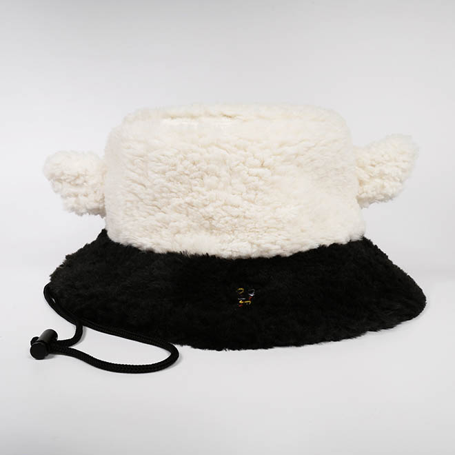 Custom Women Faux Fur Embroidery Logo Wide Brim Rope Winter Bucket Hat