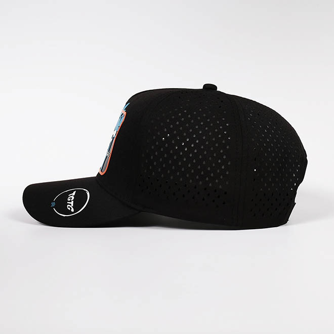 Custom 5 Panel Polyester Silkscreen Printed Logo Laser Cut Hole Hat Baseball Cap