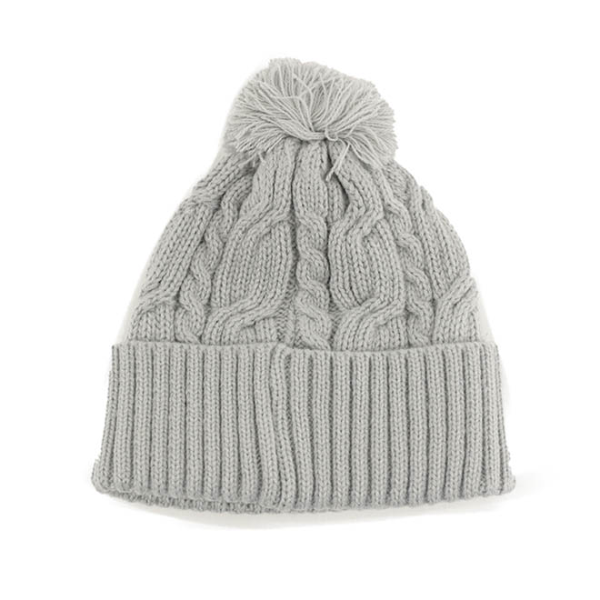 Custom Pom 3D Embroidery Logo Plain Women Knitted Cap Winter Hat