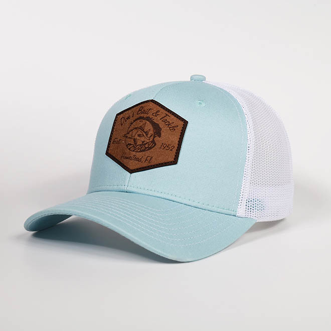 Custom 6 Panel Cotton Applique Patch Logo Curved Brim Mesh Cap Trucker Hat