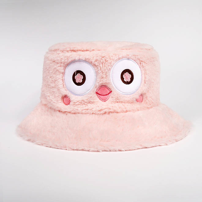Custom Winter Warm Women Fur Embroidery Logo Cartoon Bucket Hat