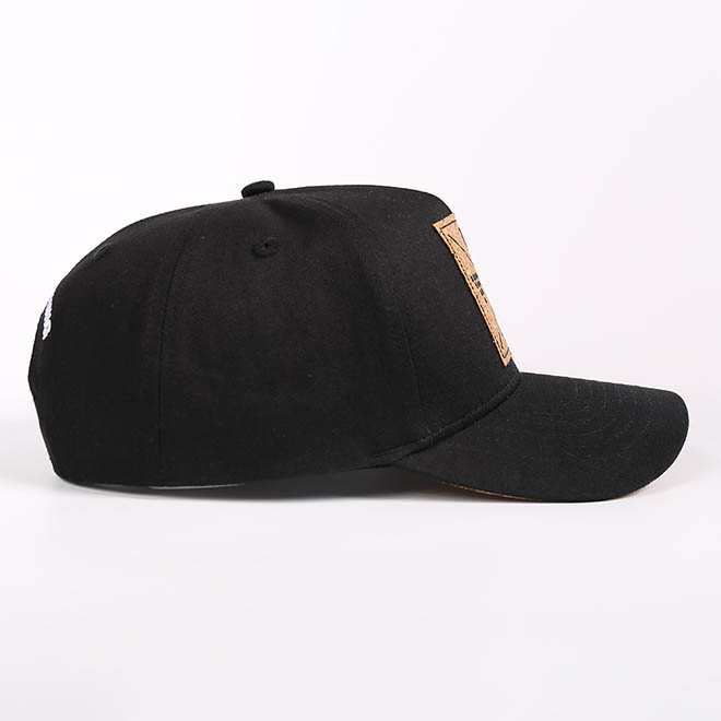 Custom 5 Panel Cotton Wooden Patch Logo Curved Brim Hat Baseball Cap