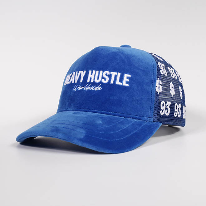 Custom 5 Panel Velvet 3D Embroidery Logo Men Women Mesh Cap Trucker Hat