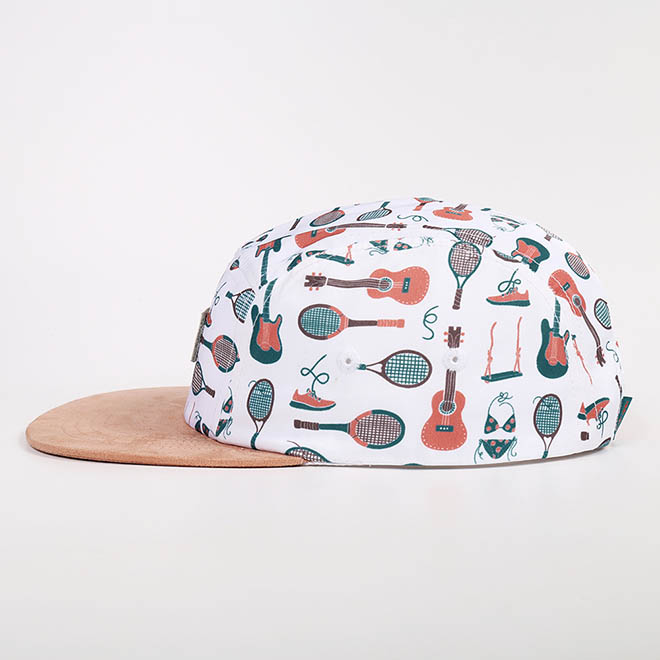 Custom 5 Panel Hat Polyester Sublimation Printed Leather Patch Logo Suede Brim Camp Cap