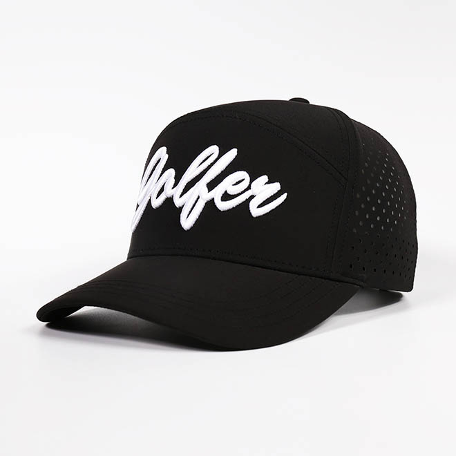 Custom 7 Panel Polyester Laser Cut Hole 3D Embroidery Logo Baseball Hat Cap