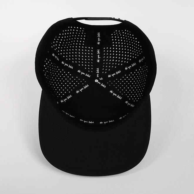 Custom 7 Panel Polyester Embroidery Logo Laser Cut Hole Flat Brim Hat Snapback Cap