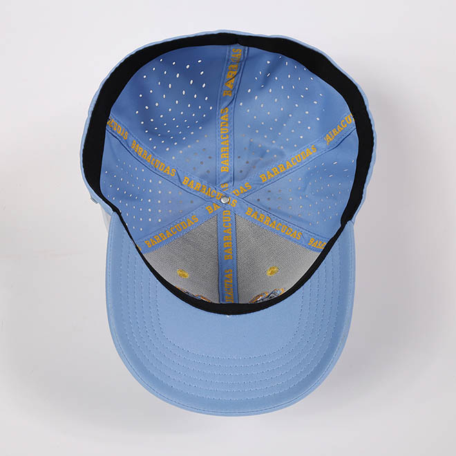 Custom 6 Panel Polyester 3D Embroidery Logo Laser Cut Hole Closed Back Fitted Hat Baseball Cap